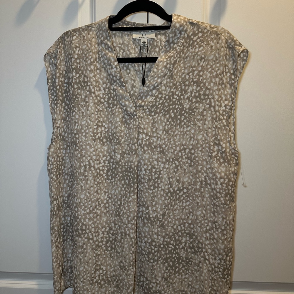 Halston Heritage Taupe Patterned Blouse